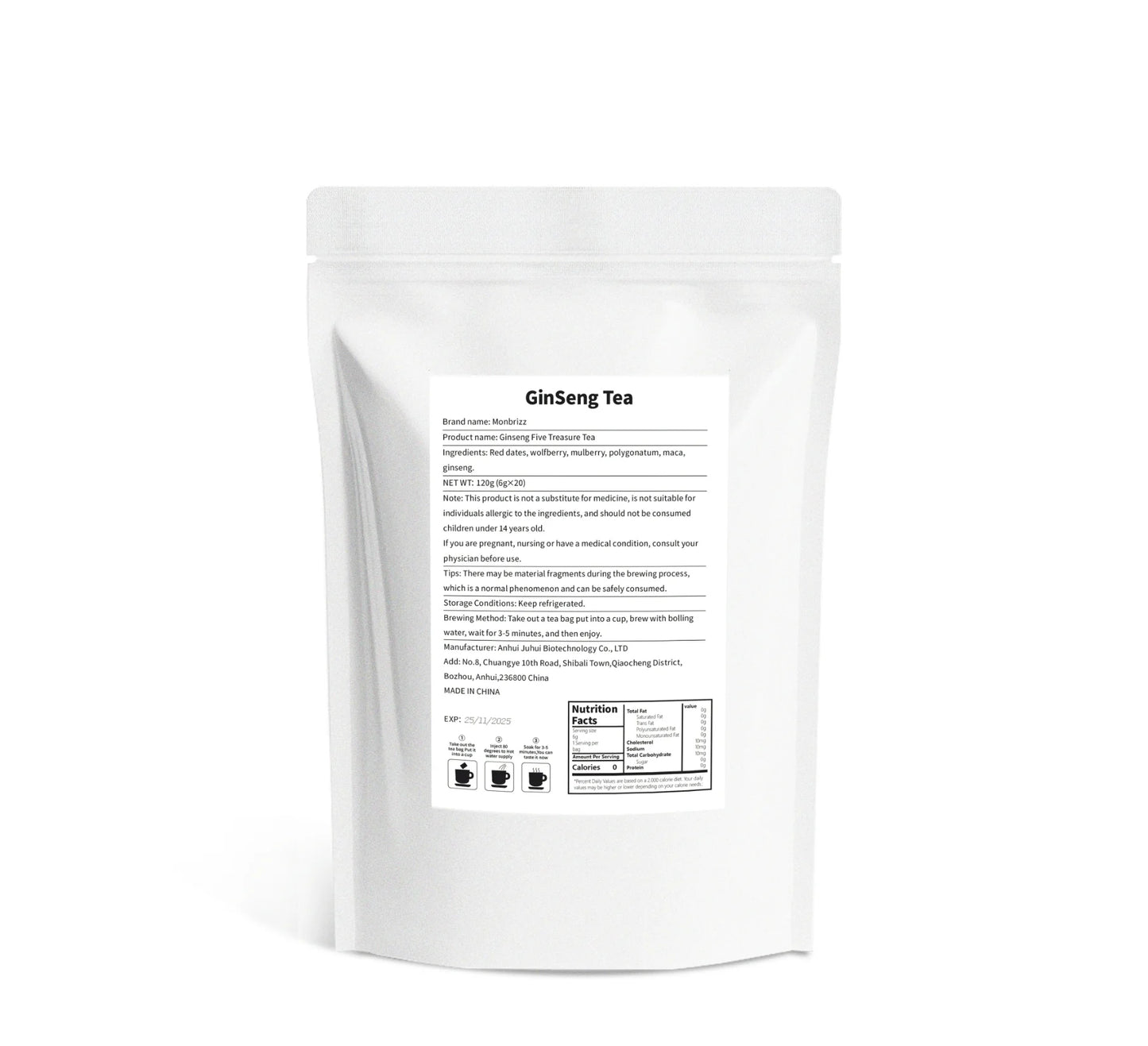 Kidney Tea Formula Ginseng Five Treasure Tea, Chinese Kidney Tea for Men and Women, Natural Herbal Ingredients for Kidney Traditional Beverage